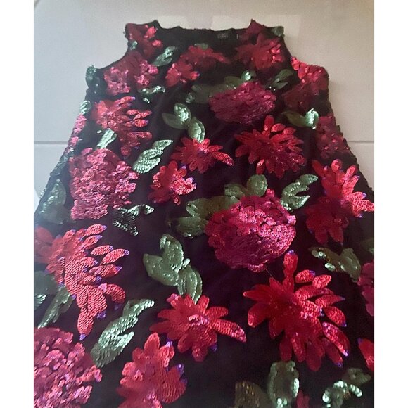 Short Floral Dress with Sequins, Size S/M, Black Dress with Red Flowers - Picture 6 of 8